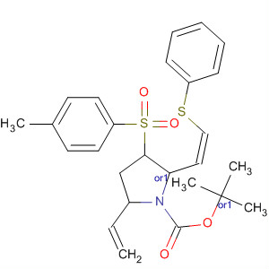 835627-14-0  1-Pyrrolidinecarboxylic acid,5-ethenyl-3-[(4-methylphenyl)sulfonyl]-2-[(1Z)-2-(phenylthio)ethenyl]-,1,1-dimethylethyl ester, (2R,3R,5R)-rel-