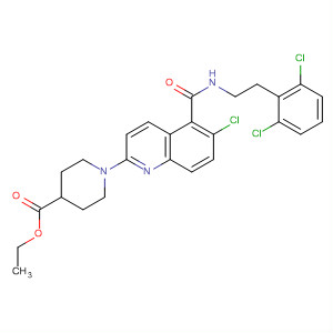836612-40-9  4-Piperidinecarboxylic acid,1-[6-chloro-5-[[[2-(2,6-dichlorophenyl)ethyl]amino]carbonyl]-2-quinolinyl]-, ethyl ester
