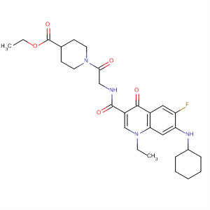 836613-47-9  4-Piperidinecarboxylic acid,1-[[[[7-(cyclohexylamino)-1-ethyl-6-fluoro-1,4-dihydro-4-oxo-3-quinolinyl]carbonyl]amino]acetyl]-, ethyl ester