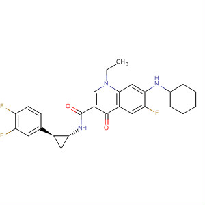 836614-00-7  3-Quinolinecarboxamide,7-(cyclohexylamino)-N-[(1R,2S)-2-(3,4-difluorophenyl)cyclopropyl]-1-ethyl-6-fluoro-1,4-dihydro-4-oxo-