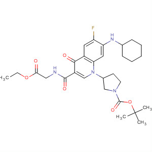 836615-55-5  1-Pyrrolidinecarboxylic acid,3-[7-(cyclohexylamino)-3-[[(2-ethoxy-2-oxoethyl)amino]carbonyl]-6-fluoro-4-oxo-1(4H)-quinolinyl]-, 1,1-dimethylethyl ester