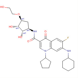 836617-67-5  3-Quinolinecarboxamide,7-(cyclohexylamino)-1-cyclopentyl-N-[(1R,2S,3S,4S)-2,3-dihydroxy-4-(2-hydroxyethoxy)cyclopentyl]-6-fluoro-1,4-dihydro-4-oxo-, rel-