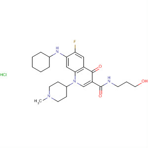 836618-95-2  3-Quinolinecarboxamide,7-(cyclohexylamino)-6-fluoro-1,4-dihydro-N-(3-hydroxypropyl)-1-(1-methyl-4-piperidinyl)-4-oxo-, hydrochloride