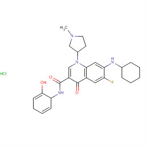 836619-41-1  3-Quinolinecarboxamide,7-(cyclohexylamino)-6-fluoro-1,4-dihydro-N-(2-hydroxyphenyl)-1-(1-methyl-3-pyrrolidinyl)-4-oxo-, hydrochloride