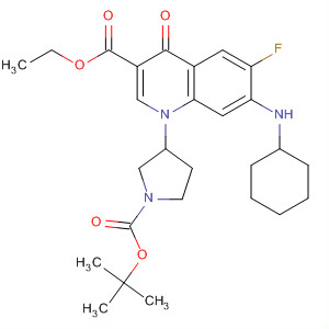 836620-78-1  3-Quinolinecarboxylic acid,7-(cyclohexylamino)-1-[1-[(1,1-dimethylethoxy)carbonyl]-3-pyrrolidinyl]-6-fluoro-1,4-dihydro-4-oxo-, ethyl ester