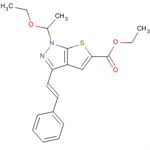 836633-18-2  1H-Thieno[2,3-c]pyrazole-5-carboxylic acid,1-(1-ethoxyethyl)-3-[(1E)-2-phenylethenyl]-, ethyl ester