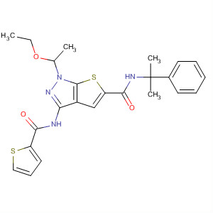 836633-20-6  1H-Thieno[2,3-c]pyrazole-5-carboxamide,1-(1-ethoxyethyl)-N-(1-methyl-1-phenylethyl)-3-[(2-thienylcarbonyl)amino]-