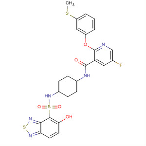 836679-16-4  3-Pyridinecarboxamide,5-fluoro-N-[cis-4-[[(5-hydroxy-2,1,3-benzothiadiazol-4-yl)sulfonyl]amino]cyclohexyl]-2-[3-(methylthio)phenoxy]-