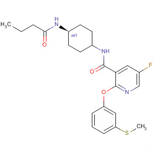 837378-14-0  3-Pyridinecarboxamide,5-fluoro-2-[3-(methylthio)phenoxy]-N-[cis-4-[(1-oxobutyl)amino]cyclohexyl]-