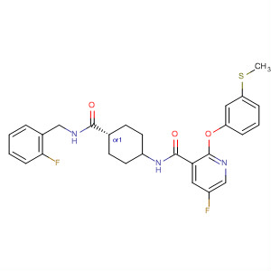 837378-71-9  3-Pyridinecarboxamide,5-fluoro-N-[cis-4-[[[(2-fluorophenyl)methyl]amino]carbonyl]cyclohexyl]-2-[3-(methylthio)phenoxy]-
