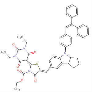 829362-58-5  3-Thiazolidinecarboxylic acid,2-(1,3-diethyltetrahydro-2,4,6-trioxo-5(2H)-pyrimidinylidene)-5-[[4-[4-(2,2-diphenylethenyl)phenyl]-1,2,3,3a,4,8b-hexahydrocyclopent[b]indol-7-yl]methylene]-4-oxo-, ethyl ester