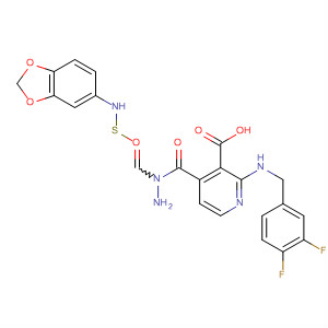 830334-34-4  3-Pyridinecarboxylic acid, 2-[[(3,4-difluorophenyl)methyl]amino]-,2-[(1,3-benzodioxol-5-ylamino)thioxomethyl]hydrazide