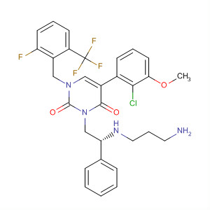 830345-96-5  2,4(1H,3H)-Pyrimidinedione,3-[(2R)-2-[(3-aminopropyl)amino]-2-phenylethyl]-5-(2-chloro-3-methoxyphenyl)-1-[[2-fluoro-6-(trifluoromethyl)phenyl]methyl]-