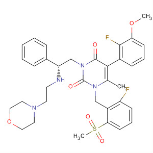 830346-18-4  2,4(1H,3H)-Pyrimidinedione,5-(2-fluoro-3-methoxyphenyl)-1-[[2-fluoro-6-(methylsulfonyl)phenyl]methyl]-6-methyl-3-[(2R)-2-[[2-(4-morpholinyl)ethyl]amino]-2-phenylethyl]-