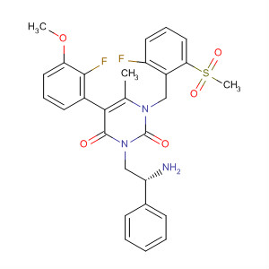 830346-56-0  2,4(1H,3H)-Pyrimidinedione,3-[(2R)-2-amino-2-phenylethyl]-5-(2-fluoro-3-methoxyphenyl)-1-[[2-fluoro-6-(methylsulfonyl)phenyl]methyl]-6-methyl-