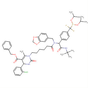 831217-37-9  5-Pyrimidinecarboxylic acid,1-[6-[(1,3-benzodioxol-5-ylmethyl)[1-[4-[[bis(1-methylethoxy)phosphinyl]difluoromethyl]phenyl]-2-[(1,1-dimethylethyl)amino]-2-oxoethyl]amino]-6-oxohexyl]-4-(2-chlorophenyl)-1,2,3,4-tetrahydro-6-methyl-2-oxo-,phenylmethyl ester