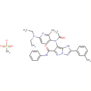 831219-11-5  1H-Pyrazolo[1,5-b][1,2,4]triazole-6-carboxamide,7-[acetyl[6-(diethylamino)-2-methyl-3-pyridinyl]amino]-2-(3-methylphenyl)-N-phenyl-, monomethanesulfonate