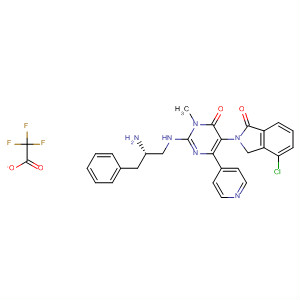 831232-17-8  1H-Isoindol-1-one,2-[2-[[(2S)-2-amino-3-phenylpropyl]amino]-1,6-dihydro-1-methyl-6-oxo-4-(4-pyridinyl)-5-pyrimidinyl]-4-chloro-2,3-dihydro-, trifluoroacetate