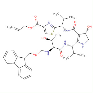 831238-97-2  4-Thiazolecarboxylic acid,2-[(1S)-1-[[[(4S)-2-[(1S)-1-[[(2S,3S)-2-[[(9H-fluoren-9-ylmethoxy)carbonyl]amino]-3-hydroxy-1-oxobutyl]amino]-2-methylpropyl]-4,5-dihydro-4-oxazolyl]carbonyl]amino]-2-methylpropyl]-, 2-propenyl ester