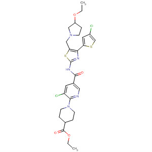 832084-84-1  4-Piperidinecarboxylic acid,1-[3-chloro-5-[[[4-(4-chloro-2-thienyl)-5-[(3-ethoxy-1-pyrrolidinyl)methyl]-2-thiazolyl]amino]carbonyl]-2-pyridinyl]-, ethyl ester