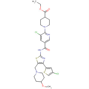 832084-85-2  4-Piperidinecarboxylic acid,1-[3-chloro-5-[[[4-(4-chloro-2-thienyl)-5-[(4-methoxy-1-piperidinyl)methyl]-2-thiazolyl]amino]carbonyl]-2-pyridinyl]-, ethyl ester