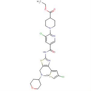 832085-10-6  4-Piperidinecarboxylic acid,1-[3-chloro-5-[[[4-(4-chloro-2-thienyl)-5-[[methyl(tetrahydro-2H-pyran-4-yl)amino]methyl]-2-thiazolyl]amino]carbonyl]-2-pyridinyl]-, ethyl ester