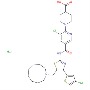 832085-38-8  4-Piperidinecarboxylic acid,1-[3-chloro-5-[[[4-(4-chloro-2-thienyl)-5-[(octahydro-1H-azonin-1-yl)methyl]-2-thiazolyl]amino]carbonyl]-2-pyridinyl]-, monohydrochloride