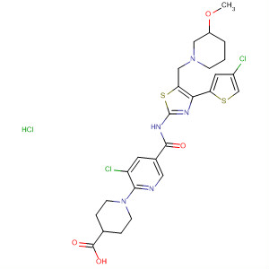 832085-66-2  4-Piperidinecarboxylic acid,1-[3-chloro-5-[[[4-(4-chloro-2-thienyl)-5-[(3-methoxy-1-piperidinyl)methyl]-2-thiazolyl]amino]carbonyl]-2-pyridinyl]-, monohydrochloride