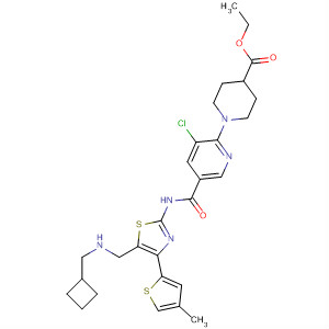 832086-94-9  4-Piperidinecarboxylic acid,1-[3-chloro-5-[[[5-[(cyclobutylmethylamino)methyl]-4-(4-methyl-2-thienyl)-2-thiazolyl]amino]carbonyl]-2-pyridinyl]-, ethyl ester