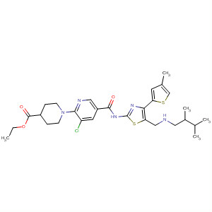 832086-97-2  4-Piperidinecarboxylic acid,1-[3-chloro-5-[[[5-[[(1,2-dimethylpropyl)methylamino]methyl]-4-(4-methyl-2-thienyl)-2-thiazolyl]amino]carbonyl]-2-pyridinyl]-, ethyl ester