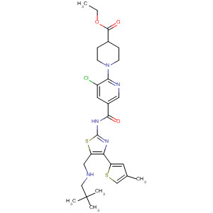 832086-98-3  4-Piperidinecarboxylic acid,1-[3-chloro-5-[[[5-[[(1,1-dimethylethyl)methylamino]methyl]-4-(4-methyl-2-thienyl)-2-thiazolyl]amino]carbonyl]-2-pyridinyl]-, ethyl ester