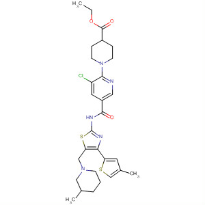 832087-02-2  4-Piperidinecarboxylic acid,1-[3-chloro-5-[[[5-[(3-methyl-1-piperidinyl)methyl]-4-(4-methyl-2-thienyl)-2-thiazolyl]amino]carbonyl]-2-pyridinyl]-, ethyl ester