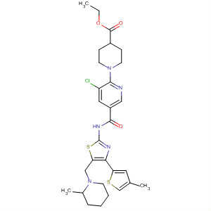 832087-03-3  4-Piperidinecarboxylic acid,1-[3-chloro-5-[[[5-[(2-methyl-1-piperidinyl)methyl]-4-(4-methyl-2-thienyl)-2-thiazolyl]amino]carbonyl]-2-pyridinyl]-, ethyl ester