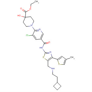 832087-12-4  4-Piperidinecarboxylic acid,1-[3-chloro-5-[[[5-[[(cyclobutylmethyl)methylamino]methyl]-4-(4-methyl-2-thienyl)-2-thiazolyl]amino]carbonyl]-2-pyridinyl]-4-hydroxy-, ethyl ester