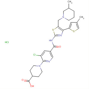 832087-28-2  4-Piperidinecarboxylic acid,1-[3-chloro-5-[[[5-[(3-methyl-1-piperidinyl)methyl]-4-(4-methyl-2-thienyl)-2-thiazolyl]amino]carbonyl]-2-pyridinyl]-, monohydrochloride