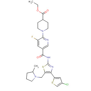 832087-55-5  4-Piperidinecarboxylic acid,1-[5-[[[4-(4-chloro-2-thienyl)-5-[(2-methyl-1-pyrrolidinyl)methyl]-2-thiazolyl]amino]carbonyl]-3-fluoro-2-pyridinyl]-, ethyl ester