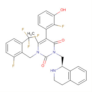 832711-62-3  2,4(1H,3H)-Pyrimidinedione,5-(2-fluoro-3-hydroxyphenyl)-1-[[2-fluoro-6-(trifluoromethyl)phenyl]methyl]-6-methyl-3-[[(1R)-1,2,3,4-tetrahydro-1-isoquinolinyl]methyl]-