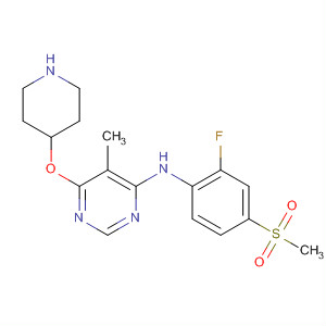 832753-59-0  4-Pyrimidinamine,N-[2-fluoro-4-(methylsulfonyl)phenyl]-5-methyl-6-(4-piperidinyloxy)-