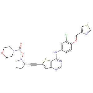 833476-18-9  4-Morpholinecarboxylic acid,(3R,5S)-5-[[4-[[3-chloro-4-(4-thiazolylmethoxy)phenyl]amino]thieno[3,2-d]pyrimidin-6-yl]ethynyl]-3-pyrrolidinyl ester