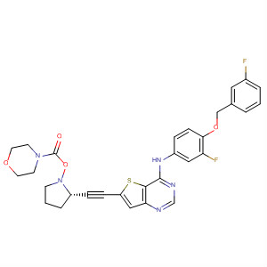 833476-29-2  4-Morpholinecarboxylic acid,(3R,5S)-5-[[4-[[3-fluoro-4-[(3-fluorophenyl)methoxy]phenyl]amino]thieno[3,2-d]pyrimidin-6-yl]ethynyl]-3-pyrrolidinyl ester