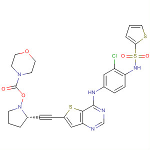 833476-31-6  4-Morpholinecarboxylic acid,(3R,5S)-5-[[4-[[3-chloro-4-[(2-thienylsulfonyl)amino]phenyl]amino]thieno[3,2-d]pyrimidin-6-yl]ethynyl]-3-pyrrolidinyl ester