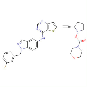 833476-67-8  4-Morpholinecarboxylic acid,(3R,5S)-5-[[4-[[1-[(3-fluorophenyl)methyl]-1H-indazol-5-yl]amino]thieno[3,2-d]pyrimidin-6-yl]ethynyl]-3-pyrrolidinyl ester