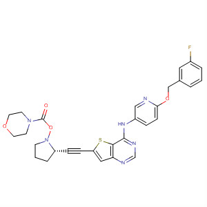 833476-83-8  4-Morpholinecarboxylic acid,(3R,5S)-5-[[4-[[6-[(3-fluorophenyl)methoxy]-3-pyridinyl]amino]thieno[3,2-d]pyrimidin-6-yl]ethynyl]-3-pyrrolidinyl ester