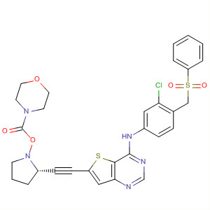 833476-84-9  4-Morpholinecarboxylic acid,(3R,5S)-5-[[4-[[3-chloro-4-[(phenylsulfonyl)methyl]phenyl]amino]thieno[3,2-d]pyrimidin-6-yl]ethynyl]-3-pyrrolidinyl ester