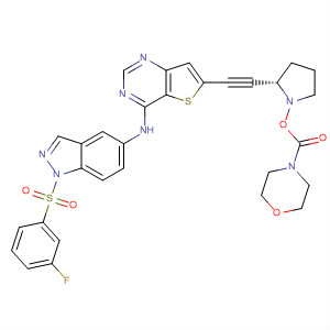 833476-92-9  4-Morpholinecarboxylic acid,(3R,5S)-5-[[4-[[1-[(3-fluorophenyl)sulfonyl]-1H-indazol-5-yl]amino]thieno[3,2-d]pyrimidin-6-yl]ethynyl]-3-pyrrolidinyl ester