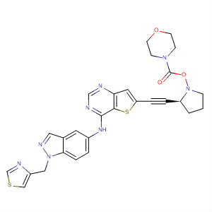 833477-30-8  4-Morpholinecarboxylic acid,(3R,5S)-5-[[4-[[1-(4-thiazolylmethyl)-1H-indazol-5-yl]amino]thieno[3,2-d]pyrimidin-6-yl]ethynyl]-3-pyrrolidinyl ester