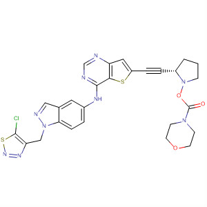 833477-33-1  4-Morpholinecarboxylic acid,(3R,5S)-5-[[4-[[1-[(5-chloro-1,2,3-thiadiazol-4-yl)methyl]-1H-indazol-5-yl]amino]thieno[3,2-d]pyrimidin-6-yl]ethynyl]-3-pyrrolidinyl ester