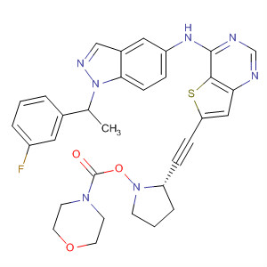 833477-34-2  4-Morpholinecarboxylic acid,(3R,5S)-5-[[4-[[1-[1-(3-fluorophenyl)ethyl]-1H-indazol-5-yl]amino]thieno[3,2-d]pyrimidin-6-yl]ethynyl]-3-pyrrolidinyl ester