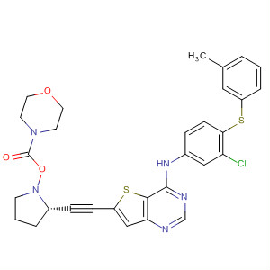 833477-43-3  4-Morpholinecarboxylic acid,(3R,5S)-5-[[4-[[3-chloro-4-[(3-methylphenyl)thio]phenyl]amino]thieno[3,2-d]pyrimidin-6-yl]ethynyl]-3-pyrrolidinyl ester