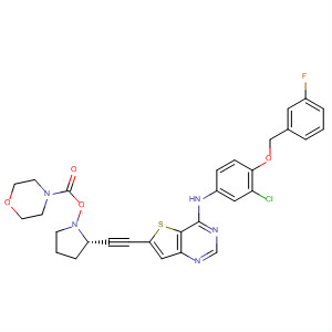 833477-87-5  4-Morpholinecarboxylic acid,(3S,5S)-5-[[4-[[3-chloro-4-[(3-fluorophenyl)methoxy]phenyl]amino]thieno[3,2-d]pyrimidin-6-yl]ethynyl]-3-pyrrolidinyl ester